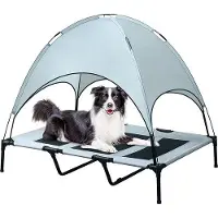OEM Lit pour chien XL, surélevé et avec auvent, en toile Oxford 1680D résistante, lit pour chien adapté au camping ou à la plage, avec sac de transport séparé, couleur argent