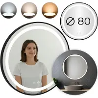 Northio Miroir de salle de bain LED rond de 80 cm,tactile, 3 couleurs d'éclairage
