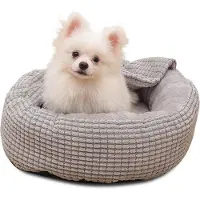 OEM Lit pour chien en peluche - Lit douillet en forme de beignet, apaisant, pour chiens et chats - Chaud et lavable, avec fond antidérapant