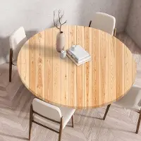 OEM Nappe ronde, lavable, imprimée en 3D, 140 cm, bois clair, pour la cuisine, la salle à manger, les tables de pique-nique, bord élastique