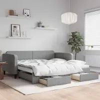 Prolenta Maison Exclusive - Canapé-lit convertible avec tiroirs, gris clair, 100 x 190 cm, tissu
