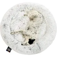 OEM Tapis pour chien moelleux et lavable en forme de beignet, housse amovible, 95 cm de diamètre, blanc