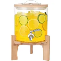 OEM Distributeur de boissons en verre avec tête de rinçage en acier inoxydable et support en bois - Distributeur de boissons fraîches de 5 litres pour les fêtes