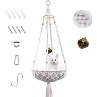 OEM Porte-chat en coton fait main - Jouet résistant pour la détente - Balançoire pour chat 35 x 119 cm, couleur crème