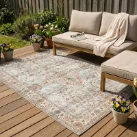 FRAAI Tapis d'extérieur vintage | Santo Flora Gris Clair | 80x150cm | Gris | Rectangulaire | Tapis d'extérieur