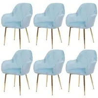 Mendler 6x chaise de salle à manger HWC-F18, chaise de cuisine, design rétro velours menthe, pieds dorés