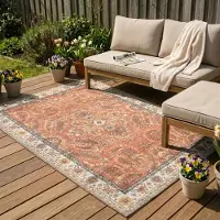 FRAAI Tapis d'extérieur vintage | Santo Flora Terracotta | 160x230cm | Terracotta | Rectangulaire | Tapis d'extérieur