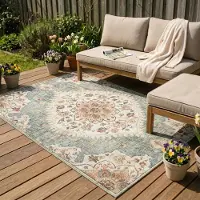 FRAAI Tapis d'extérieur vintage | Santo Mandala Vert Olive | 200x290cm | Vert | Rectangulaire | Tapis d'extérieur