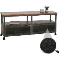 Mendler Lowboard Hwc-N28, Meuble Tv, Roulettes 2 Compartiments, Structure 3d Industrielle Rétro Métal Bois 55x130x36cm Noir, Marron