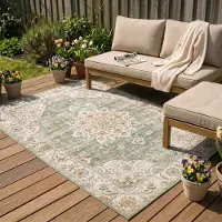 FRAAI Tapis d'extérieur vintage | Santo Medallion Vert | 160x230cm | Vert | Rectangulaire | Tapis d'extérieur