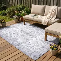 FRAAI Tapis d'extérieur vintage | Santo Flora Blanc | 80x150cm | Blanc | Rectangulaire | Tapis d'extérieur