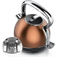 Arendo Bouilloire avec réglage de la température, 1,7 l, 2200 W, acier inoxydable Retro Style Vintage, protection contre la surchauffe & la cuisson à sec, noir