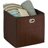 Relaxdays Panier de rangement en bambou, petit panier de salle de bain carré, grand panier d'étagère en tissu, dimensions : 31 x 31 x 31 cm, pliable, marron