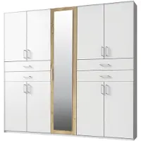 Wimex Armoire Taiga à portes battantes 225 x 58 x 210 cm, blanc chêne planches, 9 portes (18920)