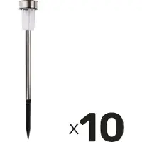 Grundig Garden Torches 10 Pieces Solar Powered Spot White Light Ip44 Waterproof Battery Life 6-8 Hours 4.8X36.5 Cm Stainless Steel