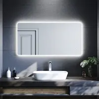SUNXURY Miroir mural avec horloge et affichage de la température 120x60cm miroir de salle de bain éclairage LED
