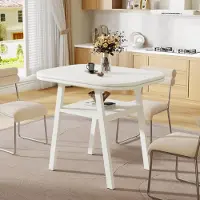 Tribesigns Table de salle à manger pour 2-4 personnes, 80x60 cm, petite table de cuisine moderne avec compartiment de rangement pour la salle à manger, la cuisine, le salon, peu encombrante, blanche