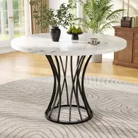 Aiorber Tables de salle à manger, pieds noirs, plateau en marbre MDF, boutons réglables, pour 4-6 personnes, pour salle à manger et salon, 80 x 80 x 76 cm, noir