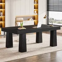 Tribesigns Bureau 160 cm, table de réunion industrielle robuste rectangulaire moderne avec 4 pieds coniques pour le bureau, poste de travail, noir
