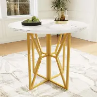 Aiorber Table de salle à manger, Ronde, Structure métallique, Boutons réglables, MDF épais, Places 4-6, pour salle à manger et salon, 80 x 80 x 76 cm, Blanc