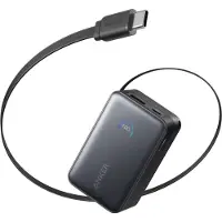 Anker Batterie externe Nano 10 000 mAh, 45 W, avec câble USB-C InstaCord rétractable, noir