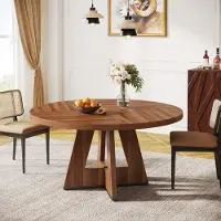 Tribesigns Farmhouse Table à manger, 120 cm Table à manger ronde pour 4, Table à manger ronde pour la maison Salle à manger Salon (Marron)