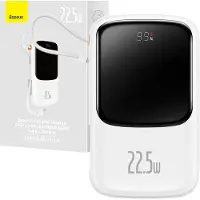Baseus Qpow Digital Display Powerbank with Fast Charge 10000Mah 20W Qc/Pd/Scp/Fcp With Built-in Lightning Cable White