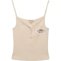 Superdry Athletics Essentials Button Down Cami Sleeveless Top Beige XS Femme
