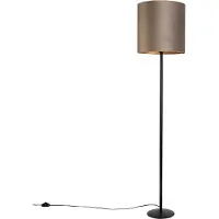 QAZQA Lampadaire noir avec abat-jour en velours taupe et or 40 cm - Simplo