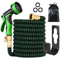 OEM Enrouleur de tuyau d'arrosage extensible de 15 m - Avec raccords 1/2" et 3/4", latex à 3 couches, raccords métalliques, vert