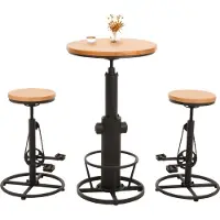 Mendler Set table de bar + 2x tabourets de bar HWC-N20, chaise de bar table haute réglable en hauteur pivotante repose-pieds industrielle bois naturel