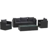 Syfax Salon de jardin 7 pcs avec coussins Résine tressée Noir