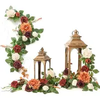OEM Lot de 6 lanternes à fleurs en terre cuite de 60 cm, motif fleurs artificielles
