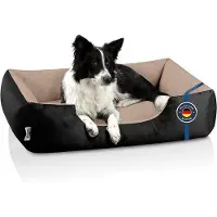 OEM Lit pour chien carré - Coussin pour chien - Confortable pour dormir - Bon pour les articulations et le dos - Taille L - Noir et beige