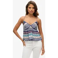 Superdry Femme Imprimée Caraco À Volants Vintage, Bleu, Dames, Taille: 42 Taille: 42