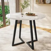 Fortuna Table à manger ronde Lai (1 pièce), table de cuisine, structure métallique unique, table à manger au motif marbré moderne, adaptée à la salle à manger, au salon, blanc/noir