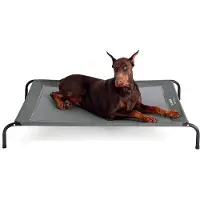 OEM Lit pour chien d'extérieur pour grands chiens - gris - pour l'intérieur et l'extérieur - camping - surélevé - taille L - 124 x 90 cm - hauteur 20 cm