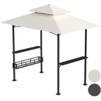 Peviasot Pavillon barbecue à double toit 238 x 148 x 250 cm, beige, abri barbecue avec étagères latérales, crochets et décapsuleur pour le jardin