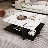 Aiorber Table basse, carrée, design moderne minimaliste, noir et blanc, avec étagères, pour le salon, le bureau, 72x 32x 72cm,Blanc