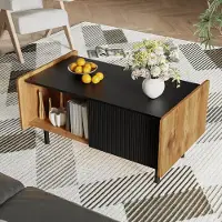 Aiorber Table basse, avec 2 portes et 2 compartiments ouverts, charnières amortissantes, cadre métallique, pour salon, chambre à coucher, 90 x 55 x 45,5 cm, noir