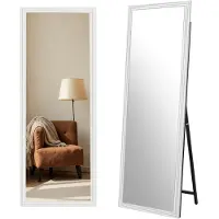 Aiorber Miroir intégral 160x50cm, cadre en bois massif, montage sur pied & mural, grand miroir, blanc/brun/noir