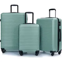 Aiorber Ensemble de valises, bagage à main, matériau ABS, serrure à combinaison de pouces TSA, barre de traction télescopique à trois niveaux, 4 roues, roue silencieuse à 360 degrés,Vert foncé
