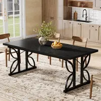 Tribesigns Table de salle à manger rectangulaire, Table de cuisine industrielle pour 6 personnes, 180 x 80 cm Tables de salle à manger avec pied en métal, Table de salle à manger pour cuisine, salon