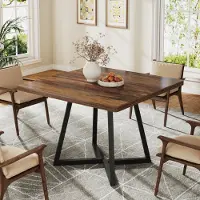 Tribesigns Table de cuisine pour 4 personnes, table de salle à manger petite avec pied métallique design industriel, table en bois pour salle à manger, appartement, marron