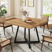 Tribesigns Table de salle à manger carrée pour 2 personnes, 80 cm table de salle à manger moderne avec structure en métal, style industriel, table de cuisine pour la salle à manger, naturel & noir