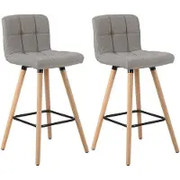 Dripio Tabouret de bar Janja - Avec dossier haut - Lin - Chaise de bar - Ergonomique - Hauteur d'assise 70cm - Gris - Lot de 2 - Cuisine et Bar