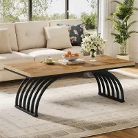 Tribesigns Table basse en bois, 120 cm table à thé rectangulaire rustique avec pieds à cadre métallique Salon, maison, montage facile, marron et noir