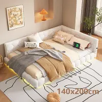 Aiorber Canapé-lit, 140x200cm, Day-lit avec sommier à lattes (sans matelas), 16 couleurs de lumière ambiante, connexion USB, type C, pour appartements et chambres d'hôtes, blanc