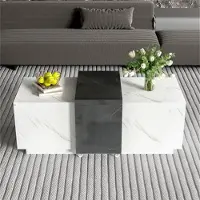Aiorber Table basse, design minimaliste, finition marbre, grande surface de rangement, sur roulettes, pour salon, bureau, 110x 50x 40 cm, blanc