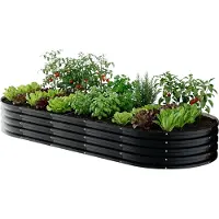 Frankystar Niwa - Lit pour potager surélevé ovale pour extérieur 180x90x30 cm en acier inoxydable noir